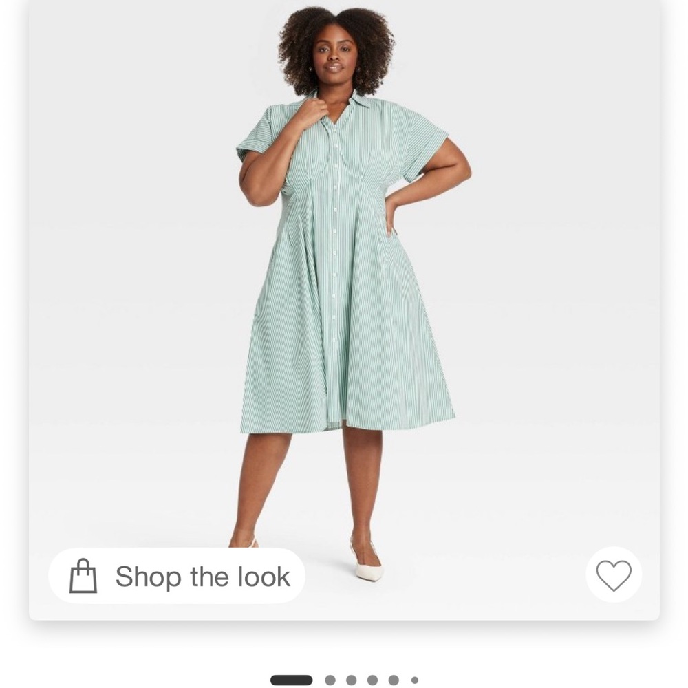 Ava & viv target Women's Green midi Striped shirtDress pockets! XXL